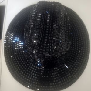Black Rhinestone Fedora Hat Size Large